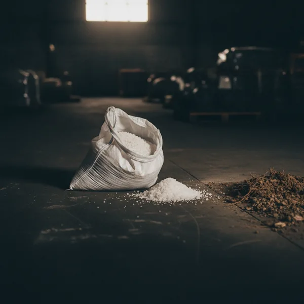 Open sack of grounding salt for an earthing pit